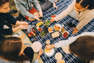 High angle view of people at restaurant