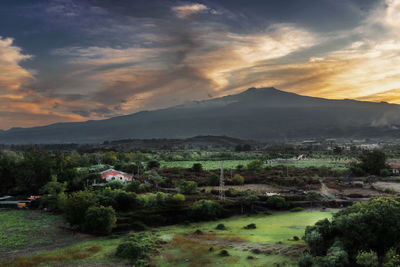 Scenic view of field against sky during sunset