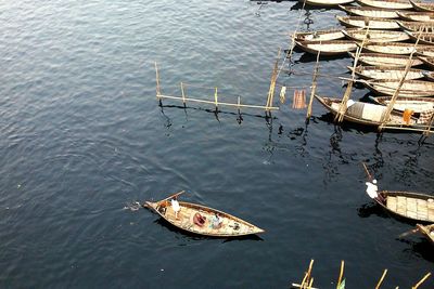 High angle view of nautical vessel on lake