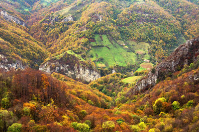 Scenic view of mountains during autumn