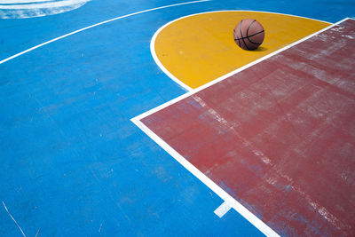 High angle view of basketball on sports court