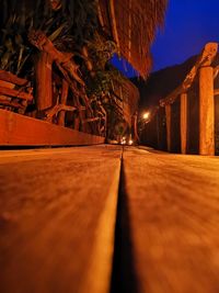 Surface level of illuminated footpath at night