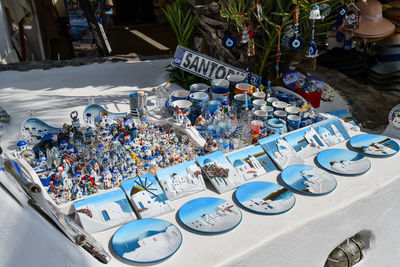 High angle view of people at street market