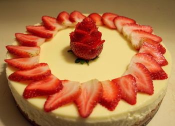 Close-up of strawberry cheesecake