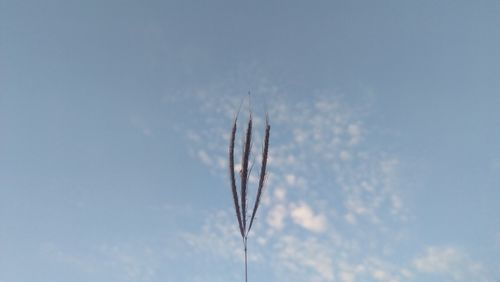 Low angle view of airplane flying against sky