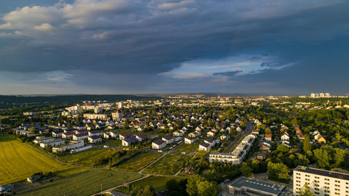 High angle view of townscape against sky