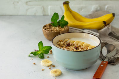 Close-up of breakfast served on table