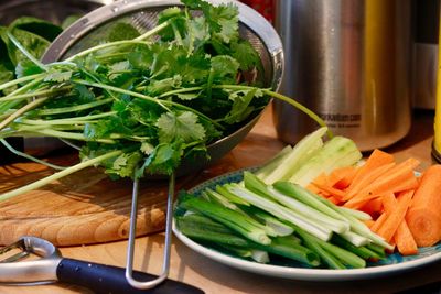 Close-up of chopped vegetables in bowl