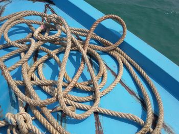 Close-up of rope against blue sky
