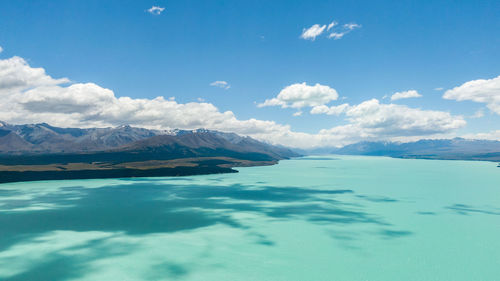 Aerial view of lake against sky