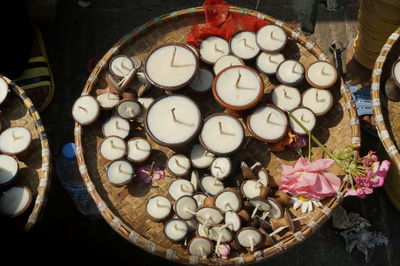 High angle view of dessert in plate on table