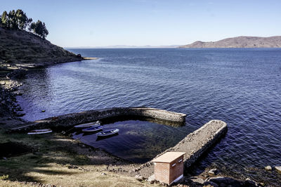 Scenic view of sea against clear sky