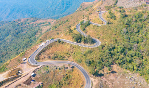 High angle view of road by mountain