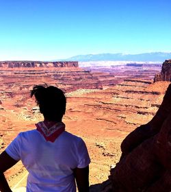 Scenic view of landscape against clear blue sky