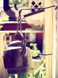 Close-up of metal hanging outdoors