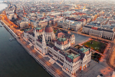 View of the parliament of hungary in budapest on banks of danube river