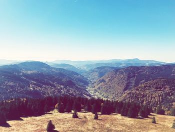 Scenic view of mountains against clear sky