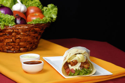 Close-up of food on table