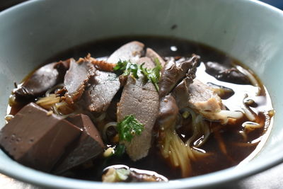 High angle view of soup in bowl