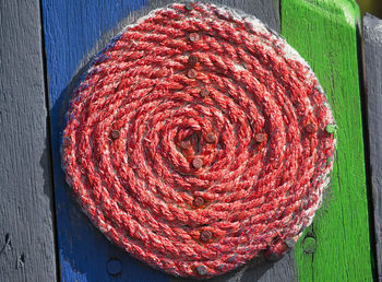 High angle view of red chili peppers in container