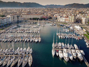 High angle view of the port of palermo by sea