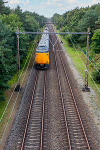 High angle view of train on railroad tracks