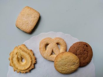 High angle view of cookies on table