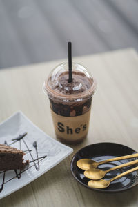 High angle view of coffee on table