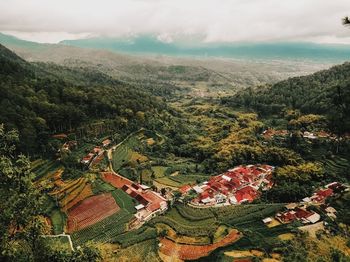 High angle view of townscape against sky