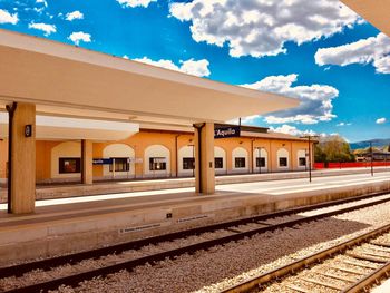 Railroad station platform against sky