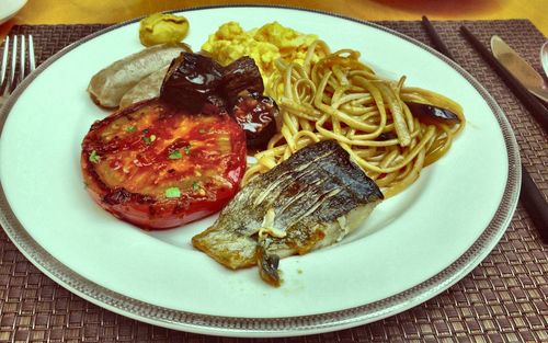 Close-up of food served in plate