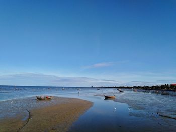 Scenic view of sea against blue sky