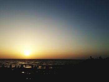 Scenic view of sea against clear sky during sunset