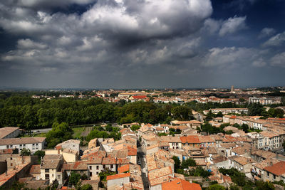 High angle view of townscape against sky