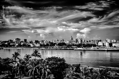 Scenic view of sea and buildings against sky