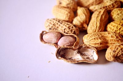 Close-up of cake against white background