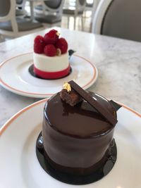 Close-up of chocolate cake on plate