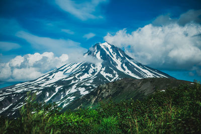 Scenic view of snowcapped mountains against sky