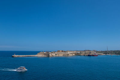 Valletta, malta, 4th may 2023. breakwater at fort ricasoli from kalkara to grand harbour.