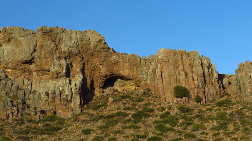 Rock formations on landscape against clear sky