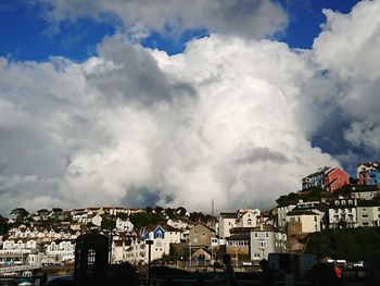 Houses in town against sky