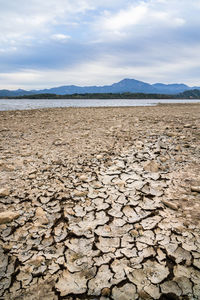 Drought cracked soil on an italian lake