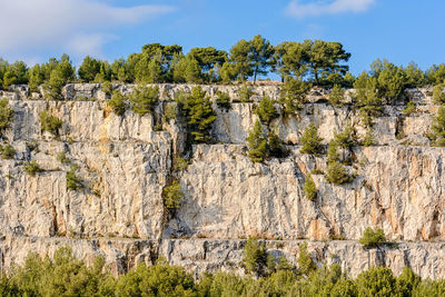 Low angle view of rock formations