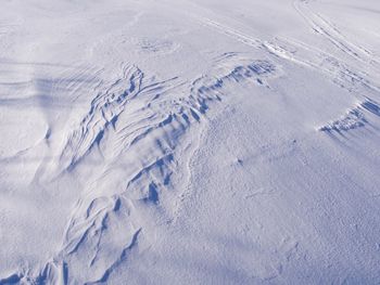 High angle view of snow covered land