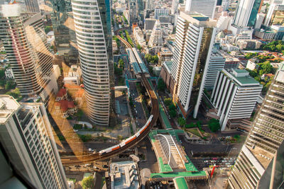 High angle view of street amidst buildings in city