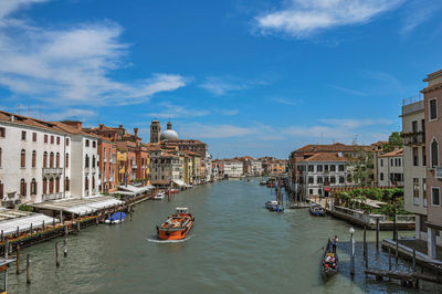 High angle view of canal amidst buildings in city