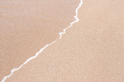 Soft beautiful sea wave on sandy beach. background texture. wet sandy beach