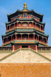 Low angle view of temple building against sky