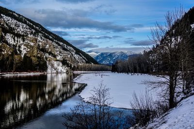 Scenic view of lake against sky during winter