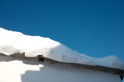 Scenic view of snowcapped mountains against blue sky